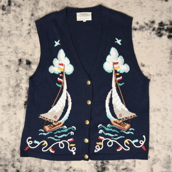 Vintage 1995 Susan Bristol Navy Nautical Knitted Sweater - Picture 3 of 7